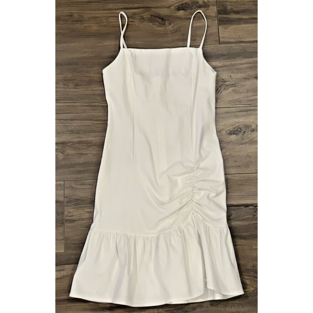 The Pink Box White, Ruffle Hem, Ruched, Stretchy SZ L
